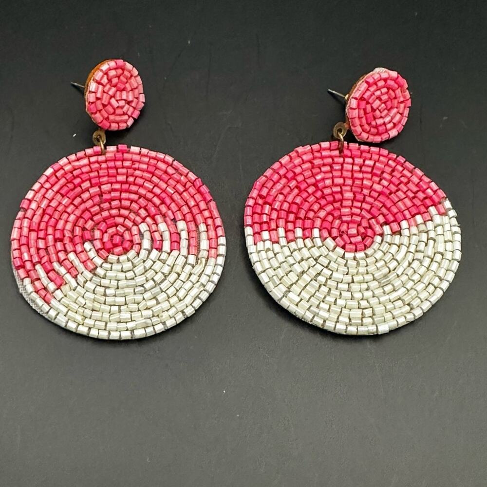 Boho Beaded Double Round Disc Drop Big Statement Stud Earring Costume Jewelry